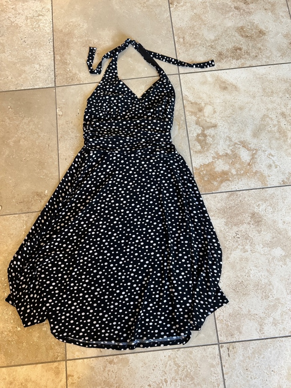 Evan Picone Black and White Polka Dot Halter Dress